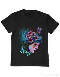Tricou ADLER copil Lady and flowers Negru