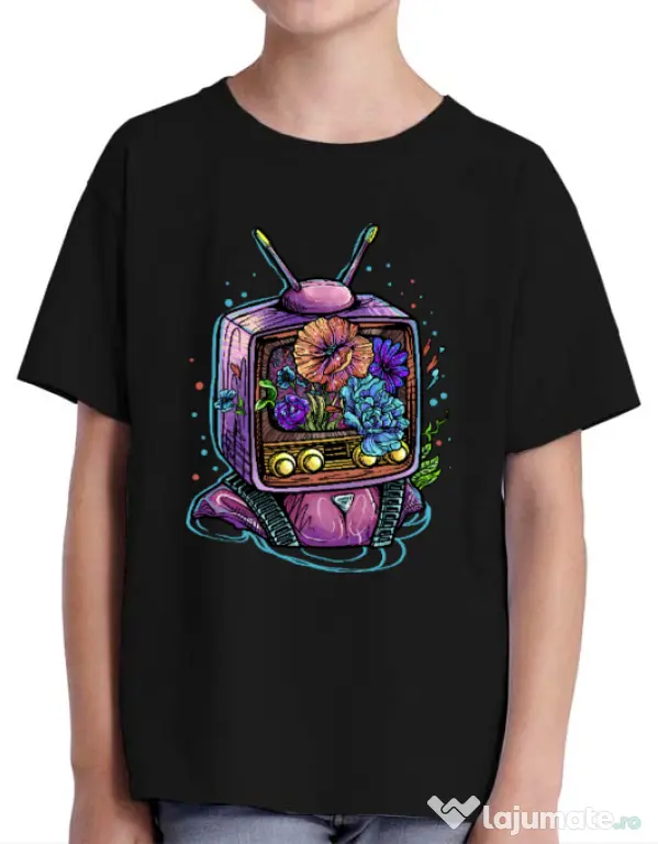 Tricou ADLER copil Flower television Negru