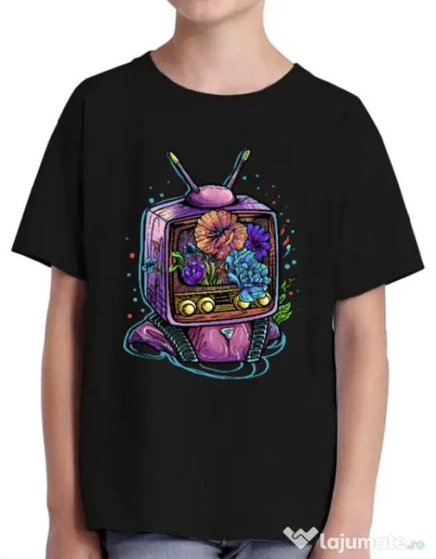 Tricou ADLER copil Flower television Negru
