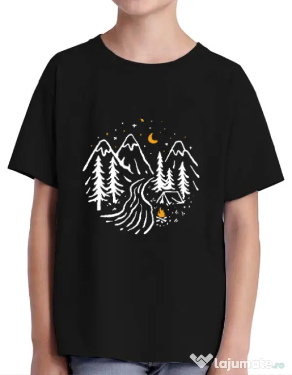 Tricou ADLER copil Night camping Negru