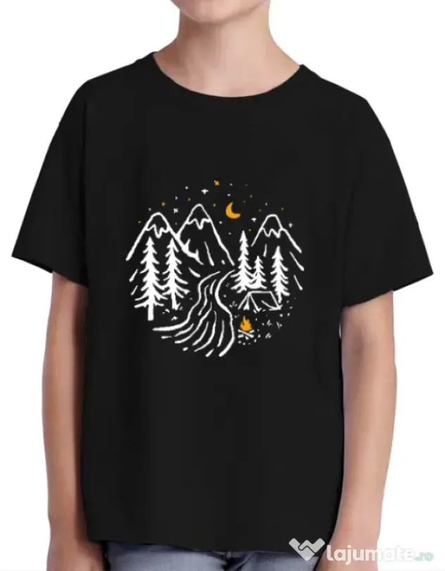 Tricou ADLER copil Night camping Negru