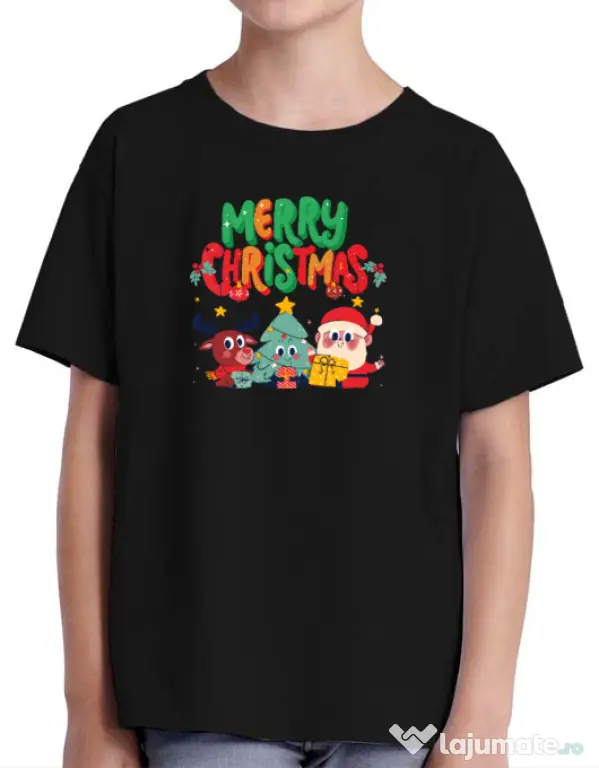 Tricou personalizat copil Hei, prietenii mei de Crăciun! Negru