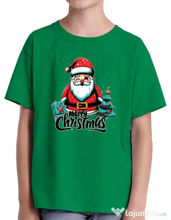 Tricou personalizat copil Mos Craciun Verde mediu