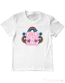 Tricou personalizat copil Girls are born in ianuary 2 Alb
