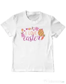 Tricou personalizat copil I LOVE EASTER Alb