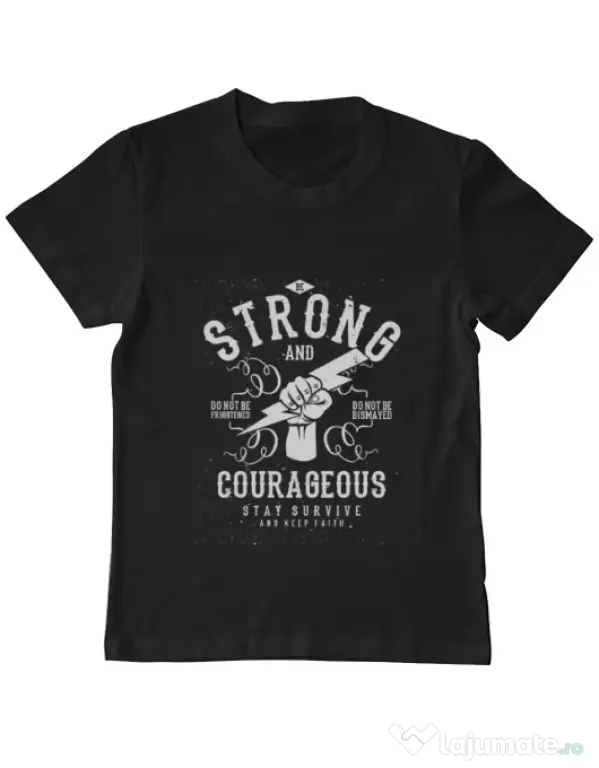 Tricou ADLER copil Be Strong and Courageous Negru