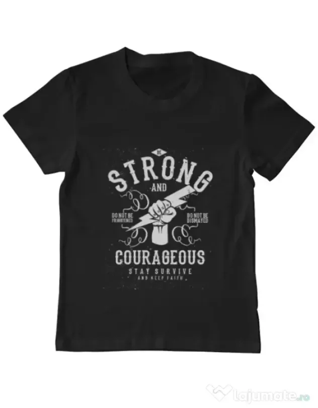 Tricou ADLER copil Be Strong and Courageous Negru