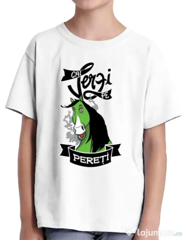 Tricou ADLER copil Cai verzi Alb