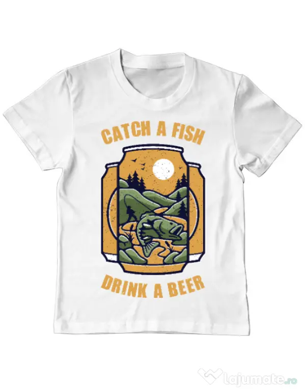 Tricou ADLER copil Catch a fish Alb