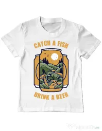 Tricou ADLER copil Catch a fish Alb