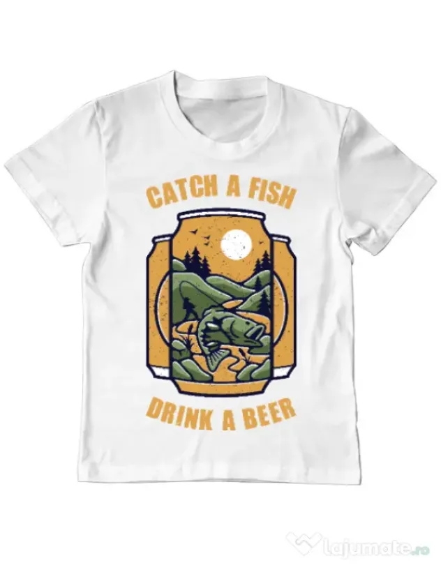 Tricou ADLER copil Catch a fish Alb