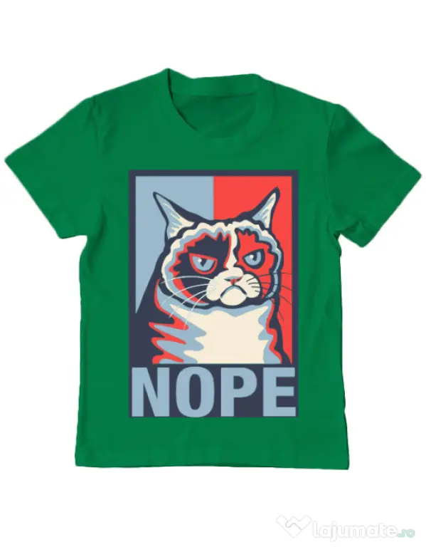 Tricou ADLER copil Grumpy cat Nope Verde mediu