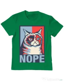 Tricou ADLER copil Grumpy cat Nope Verde mediu