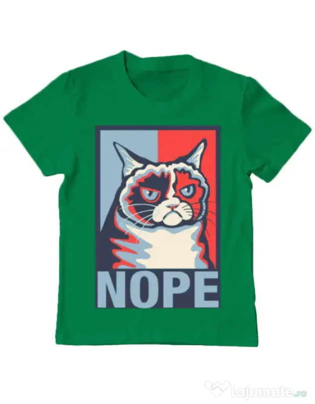 Tricou ADLER copil Grumpy cat Nope Verde mediu