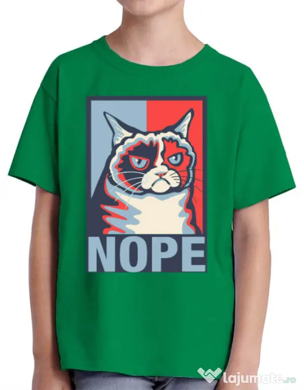 Tricou ADLER copil Grumpy cat Nope Verde mediu