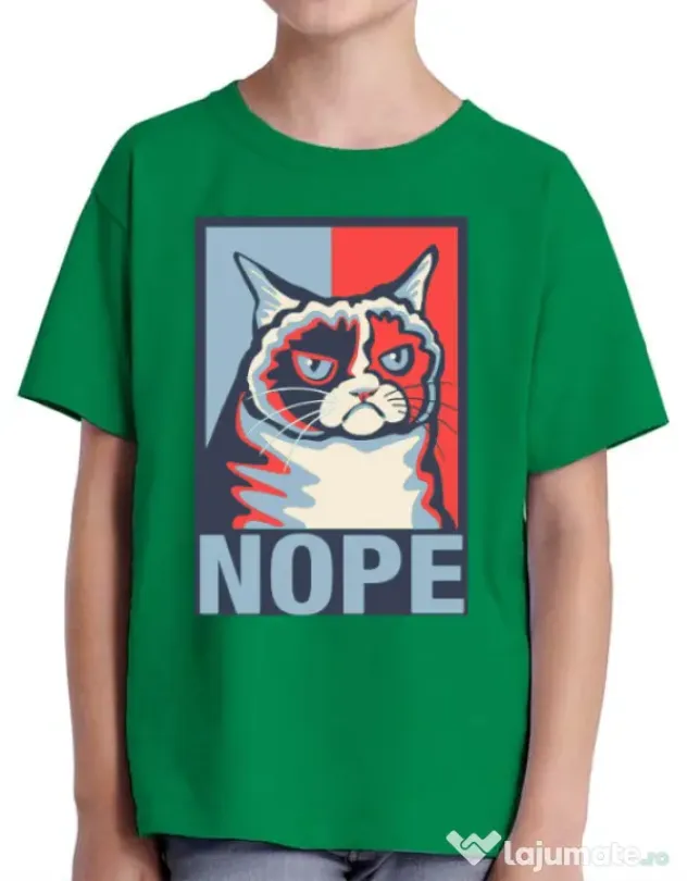 Tricou ADLER copil Grumpy cat Nope Verde mediu