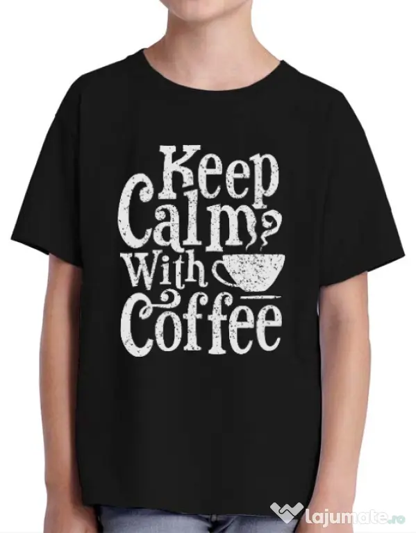 Tricou ADLER copil Keep Calm With Coffee Negru