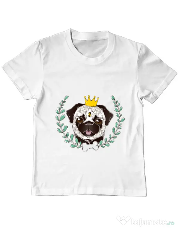 Tricou ADLER copil King Of Pug Alb