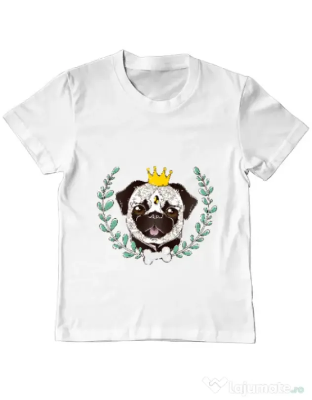 Tricou ADLER copil King Of Pug Alb