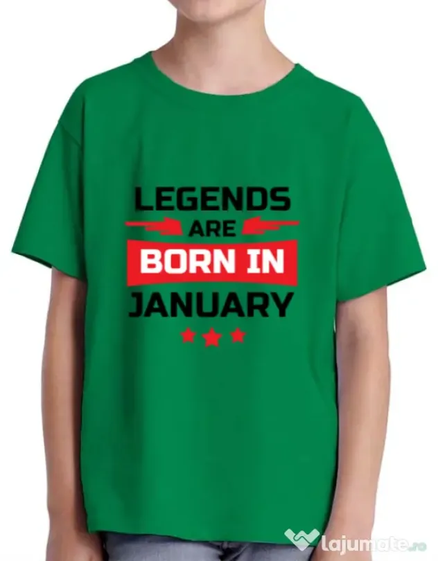 Tricou ADLER copil Legends are born in January Verde mediu