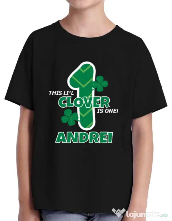 Tricou ADLER copil Little clover Negru