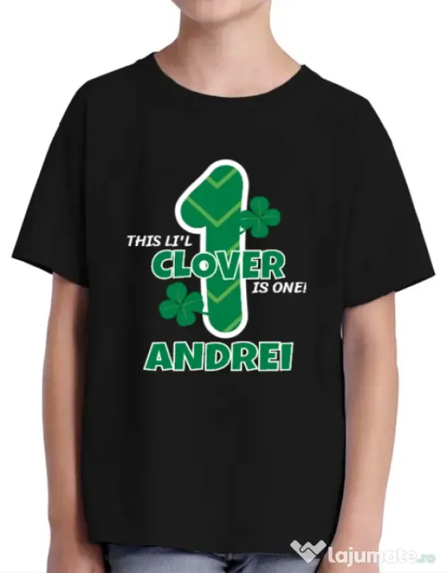 Tricou ADLER copil Little clover Negru