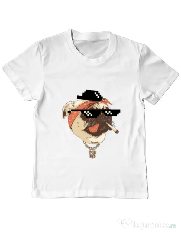 Tricou ADLER copil Pug Life Alb