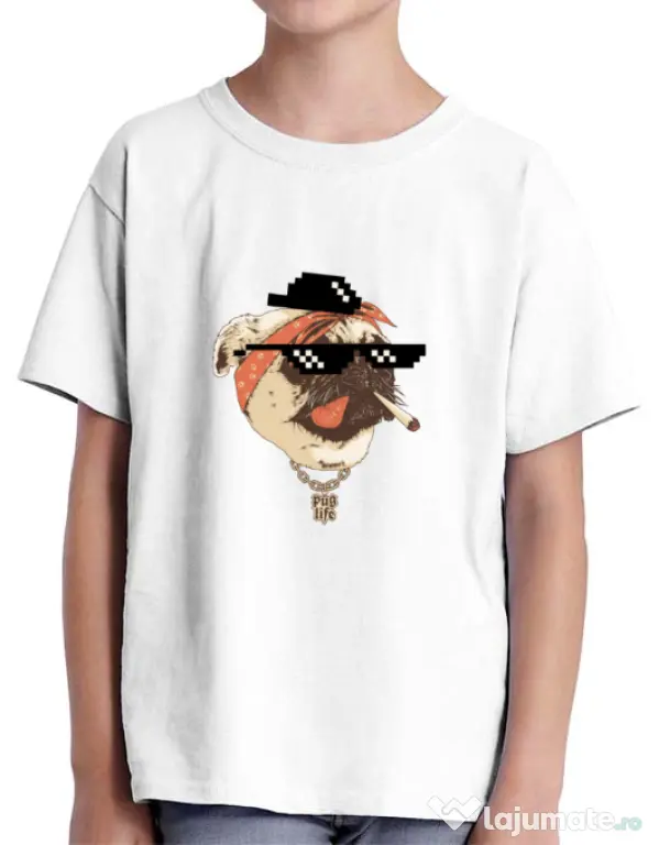 Tricou ADLER copil Pug Life Alb