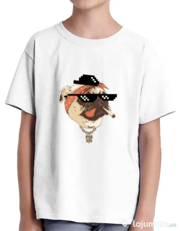 Tricou ADLER copil Pug Life Alb