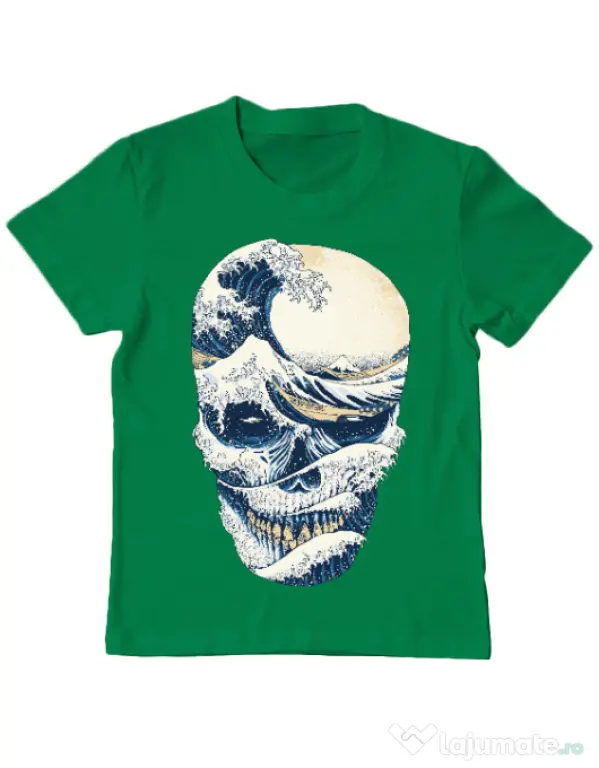 Tricou ADLER copil The Great Wave off Skull Verde mediu