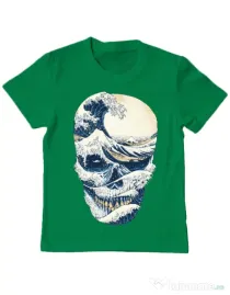 Tricou ADLER copil The Great Wave off Skull Verde mediu