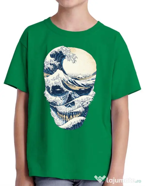 Tricou ADLER copil The Great Wave off Skull Verde mediu