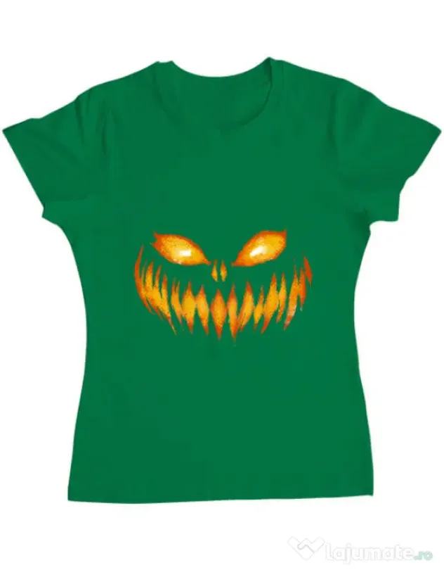 Tricou ADLER dama Scary pumpkin face Verde mediu