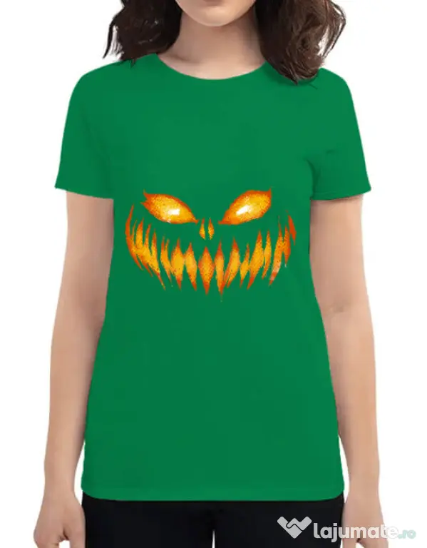 Tricou ADLER dama Scary pumpkin face Verde mediu