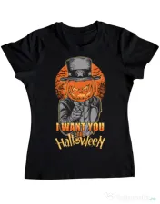 Tricou ADLER dama I want you to halloween Negru 