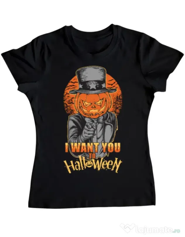 Tricou ADLER dama I want you to halloween Negru