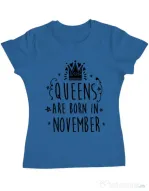 Tricou ADLER dama Queens are born in November Albastru azuriu