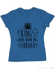 Tricou ADLER dama Kings are born in February Albastru azuriu