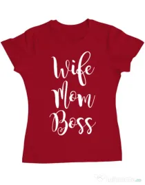 Tricou ADLER dama Wife mom boss Rosu