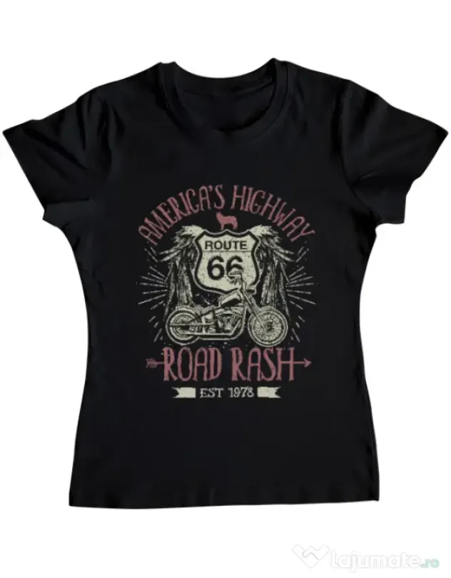 Tricou ADLER dama Highway 66 Negru
