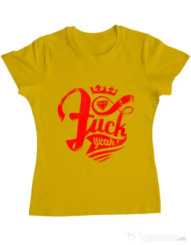 Tricou ADLER dama Fuck yeah Galben