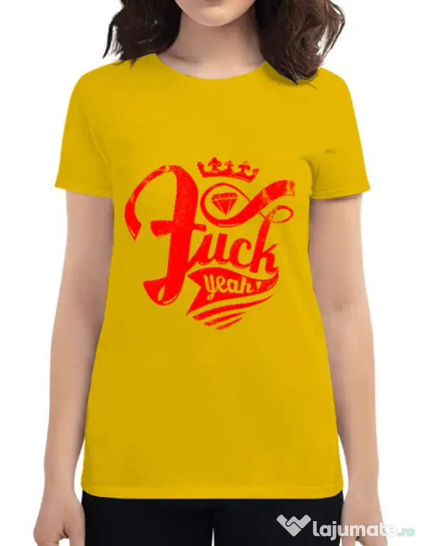 Tricou ADLER dama Fuck yeah Galben