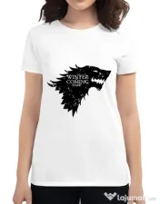Tricou ADLER dama Winter is coming Stark Alb 