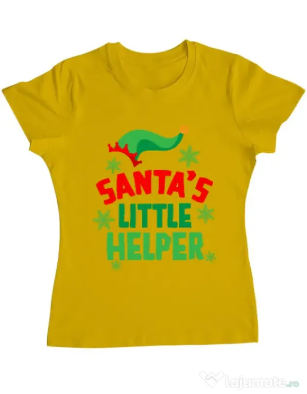 Tricou ADLER dama Santas little helper Galben