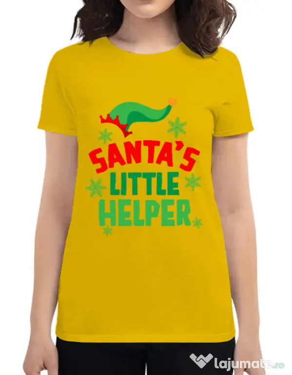 Tricou ADLER dama Santas little helper Galben