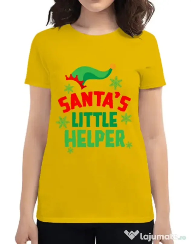 Tricou ADLER dama Santas little helper Galben