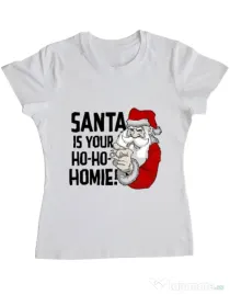 Tricou ADLER dama Santa is your homie Alb