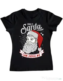Tricou ADLER dama Only santa can judge me Negru