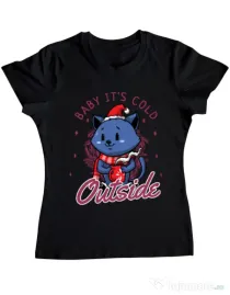 Tricou ADLER dama Its cold outside Negru
