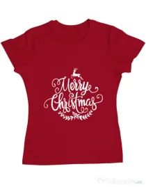 Tricou ADLER dama Merry Christmas Rosu